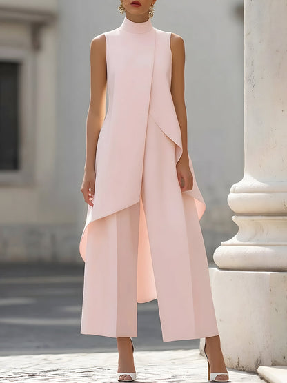 Germine | Sleeveless High Neck Layered Wide Leg Jumpsuit