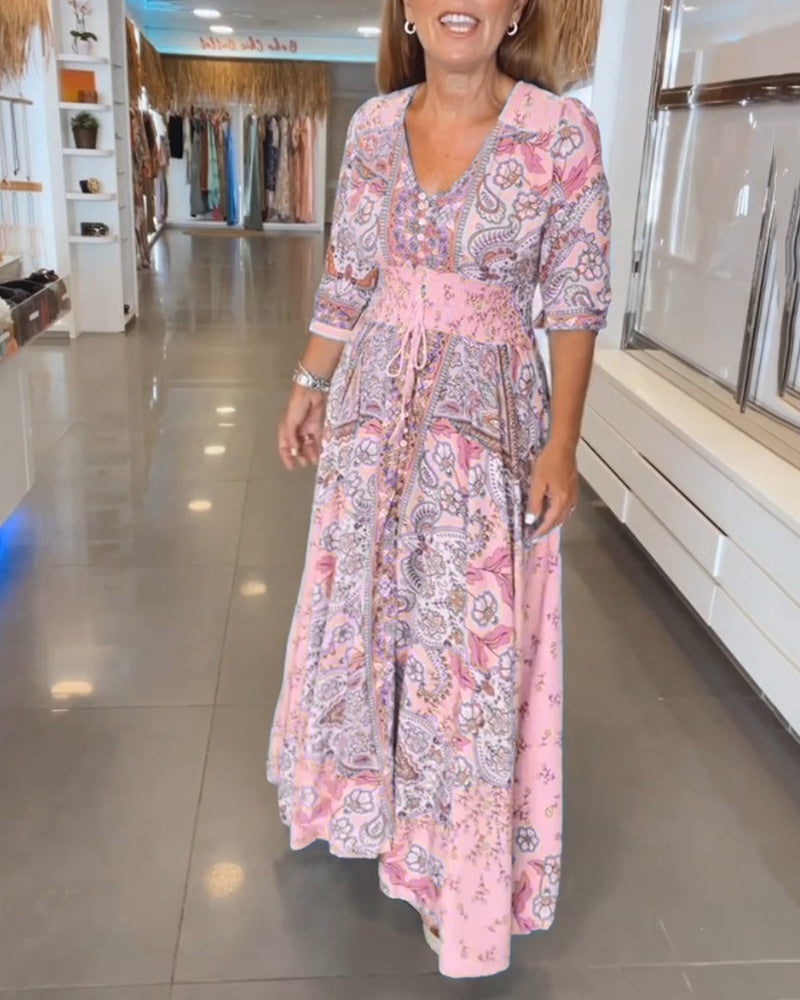 Taylor | Floral V Neck Midi Dress