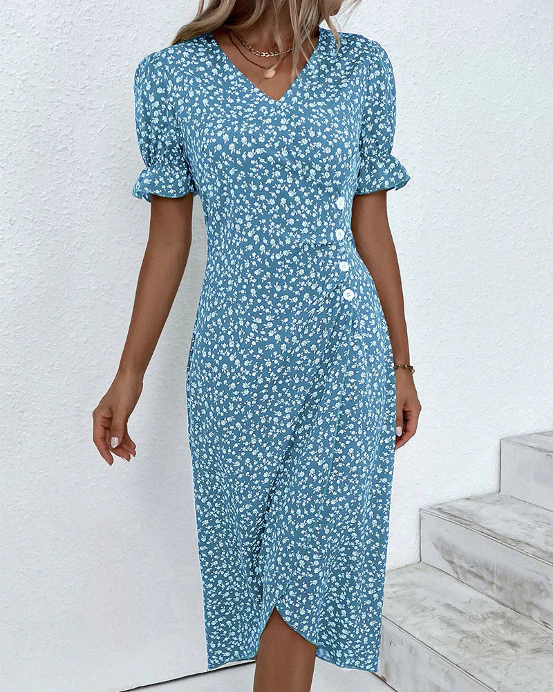 Tine | Floral Print Short Sleeve Wrap Dress