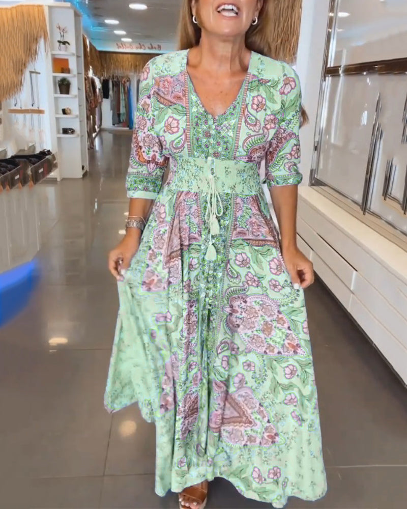 Taylor | Floral V Neck Midi Dress
