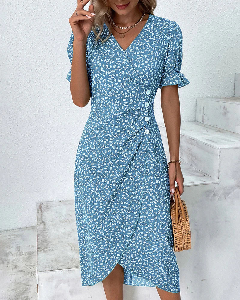 Tine | Floral Print Short Sleeve Wrap Dress