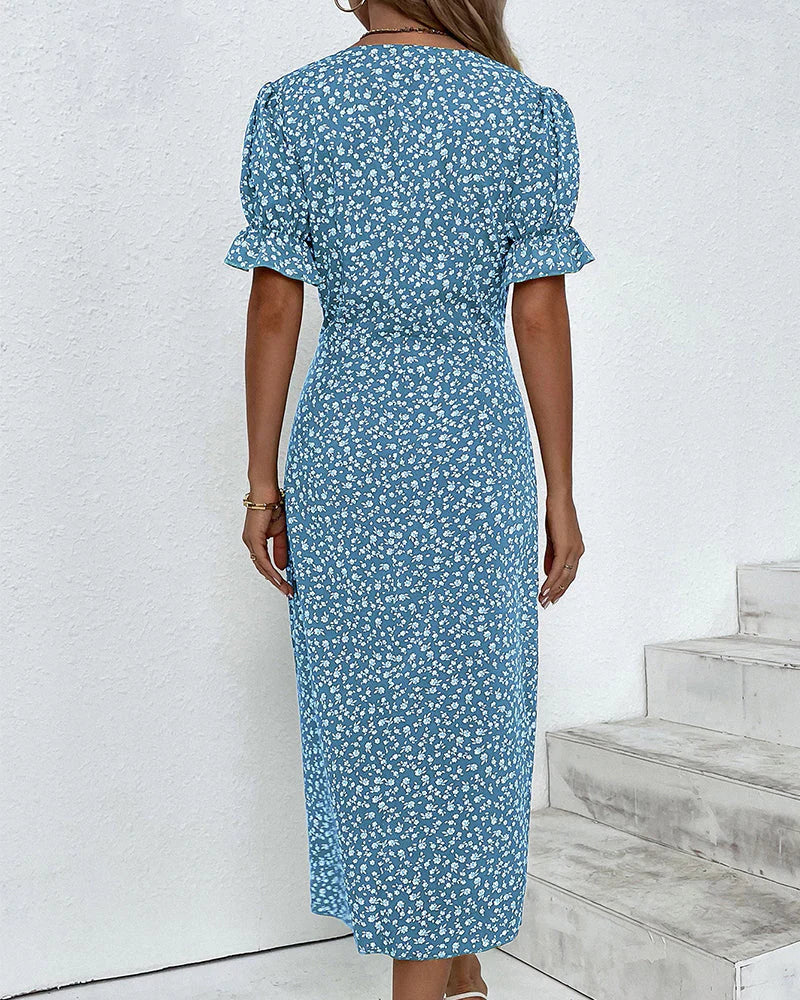 Tine | Floral Print Short Sleeve Wrap Dress