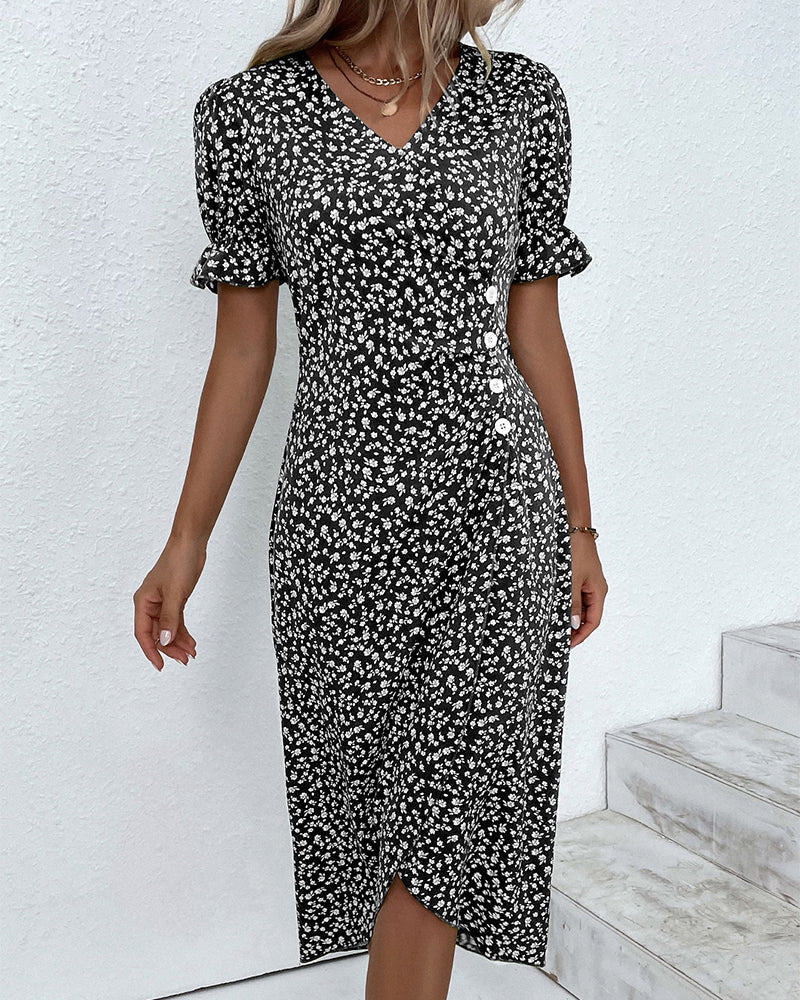 Tine | Floral Print Short Sleeve Wrap Dress