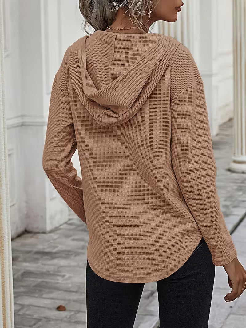 Heydi | Sweatshirt with V-Neck Hood Curved Hem