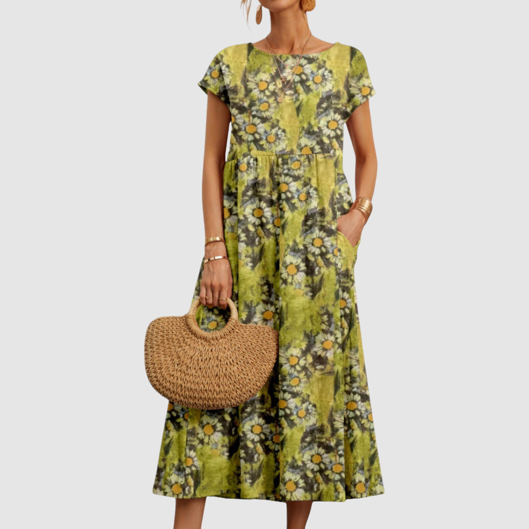 Deborah | Floral Print Short Sleeve Midi Dress