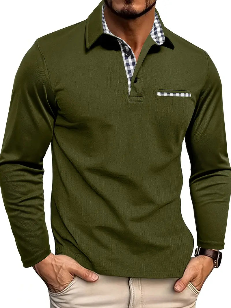 Cristhian | Long Sleeve Polo Shirt with Checked Trim