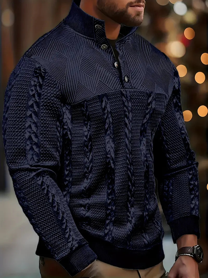 Dawson | Long Sleeve Textured Henley Knit Sweater