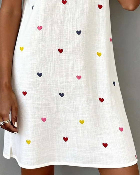 Steinunn - Colorful Dress With Heart Print And V-Neck