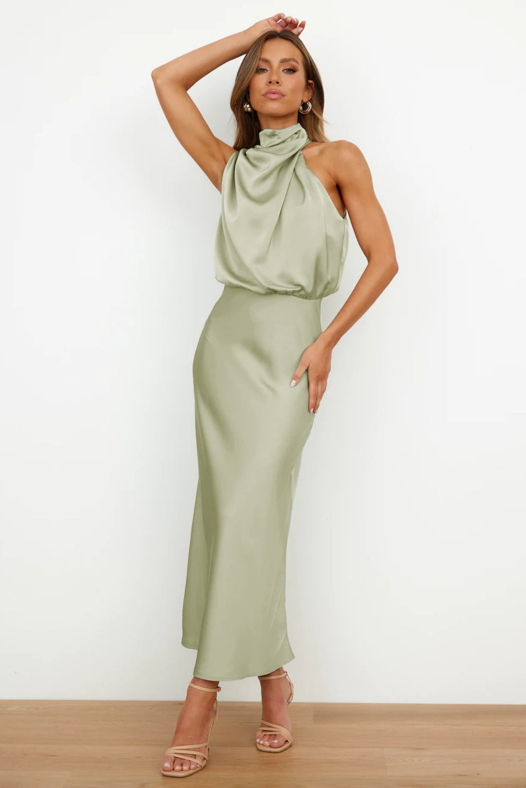 Kangana | Satin High Neck Sleeveless Maxi Dress
