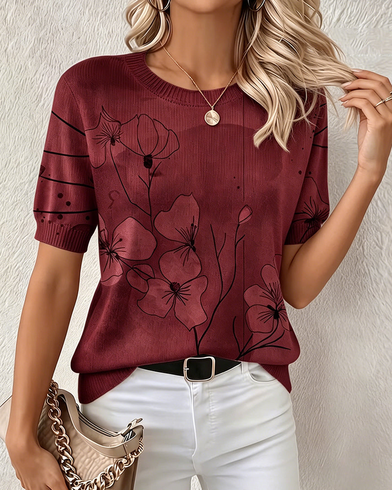 Svea -Floral Print Short Sleeve Sweater Top