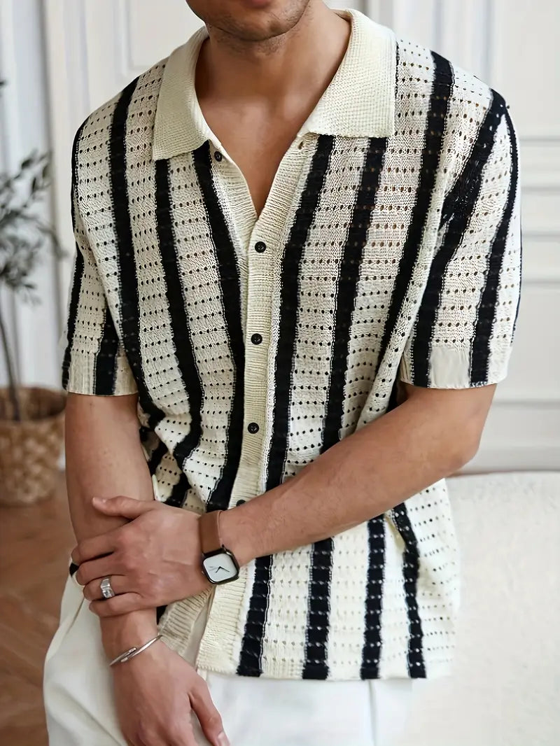 Cordell | Short Sleeve Striped Knit Polo Shirt