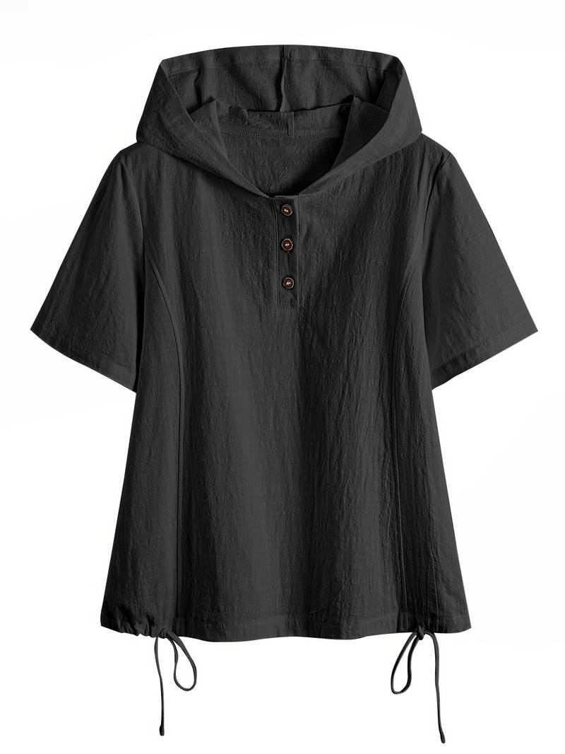 Dounia | Hooded Short Sleeve Button Front Top