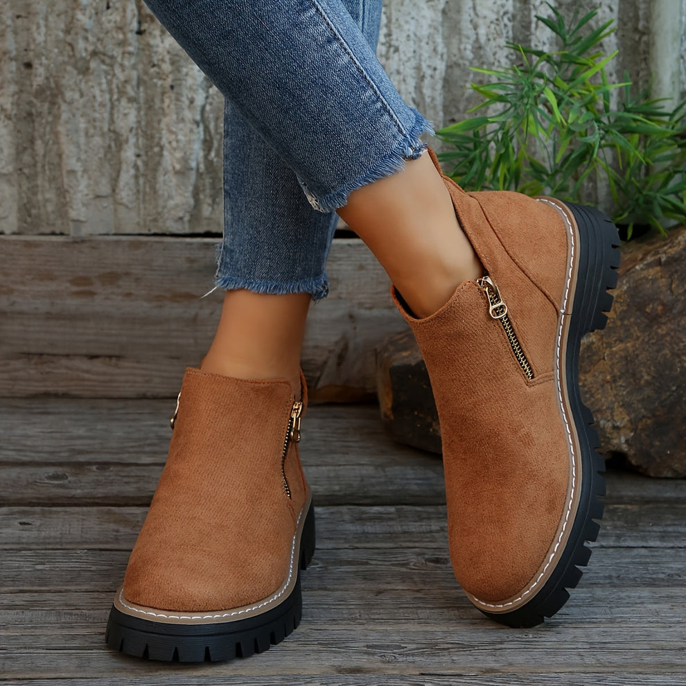Birgitta | Ankle Boots with Side Zip Lug Sole