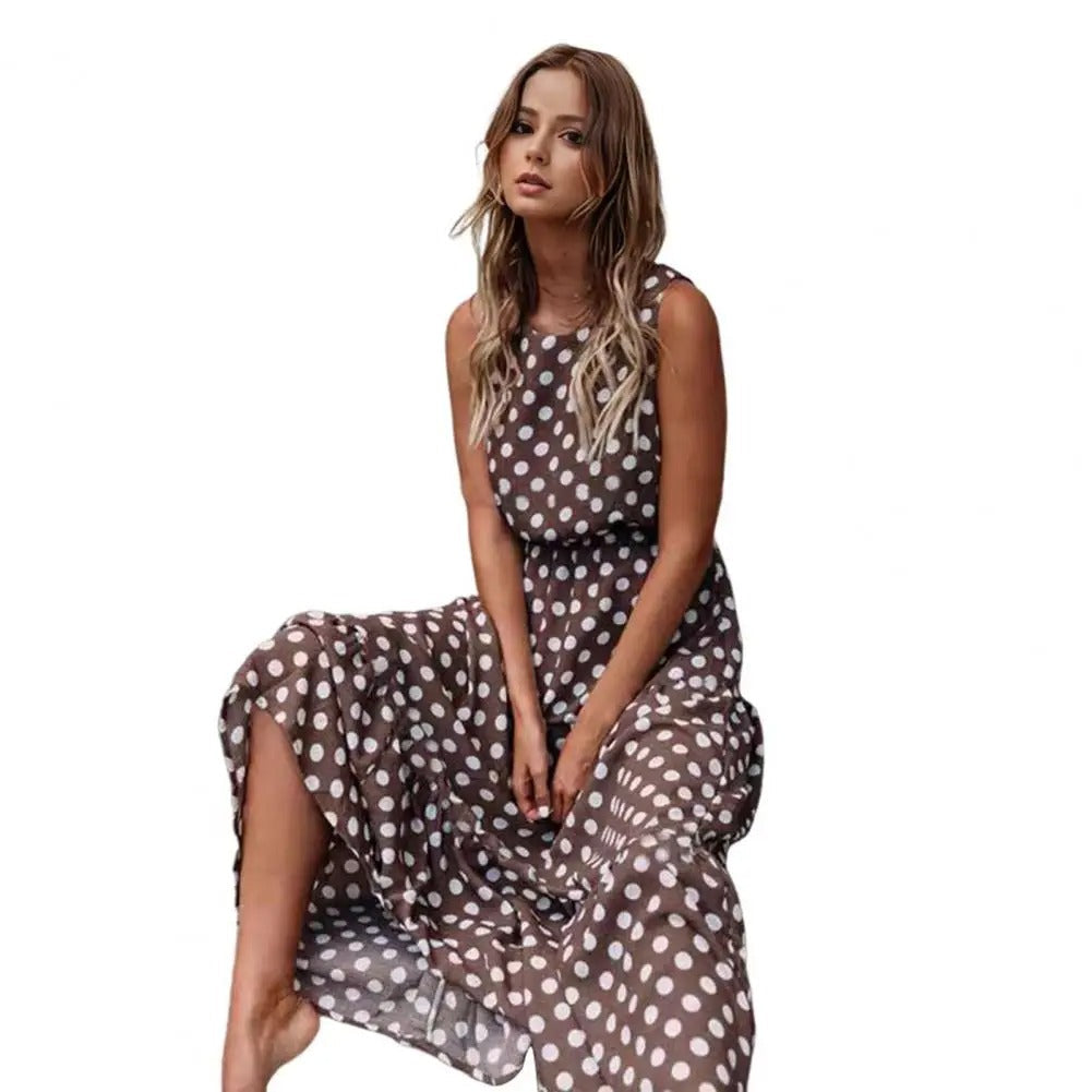 Laressa | Polka Dot Sleeveless Midi Dress