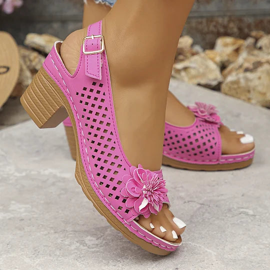 Imogen | Open Toe Cut-Out Block Heel Sandals