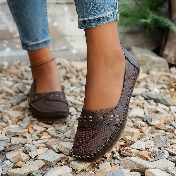 Gerdien | Brown Slip-On Perforated Loafers