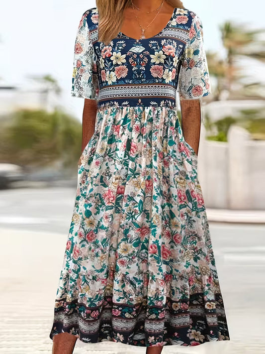 Lisan | Floral Print V-Neck Midi Dress