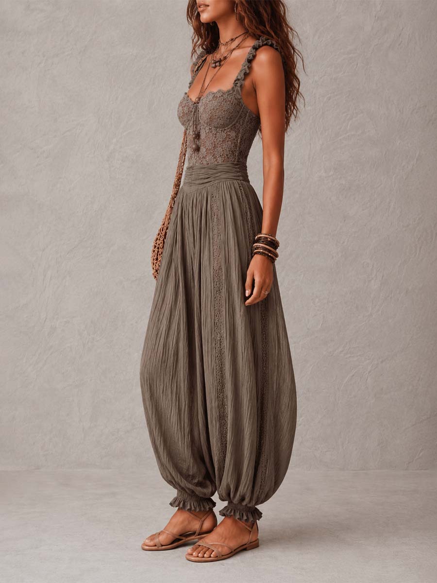 Nieves | Sleeveless Lace Bodice Wide Leg Jumpsuit