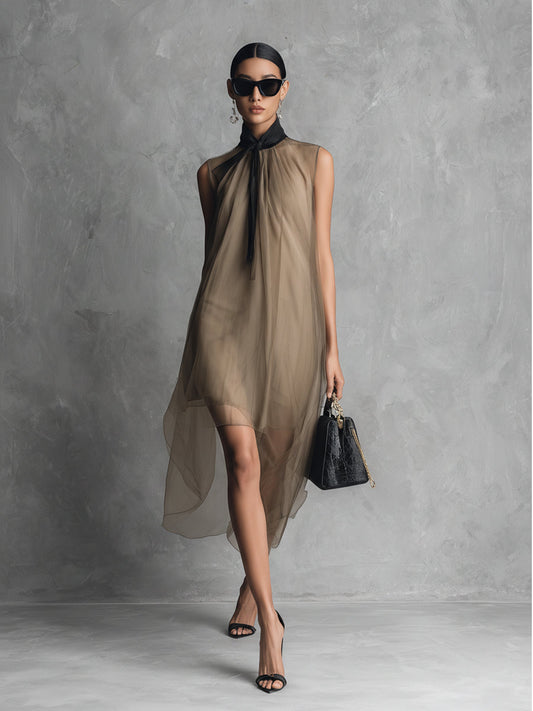 Yupha | Sleeveless High Neck Sheer Midi Dress