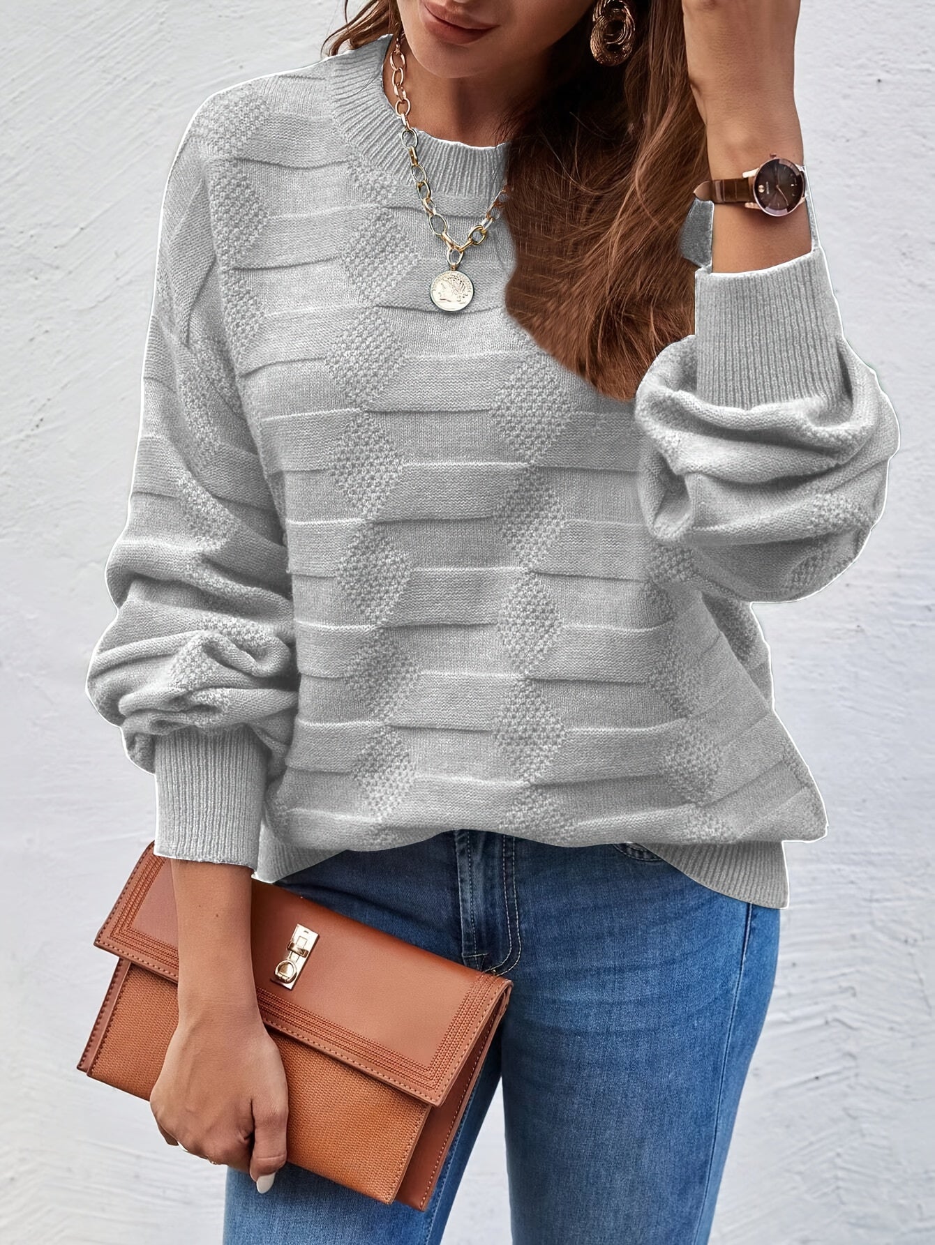 Annastina | Round Neck Textured Long Sleeve Sweater