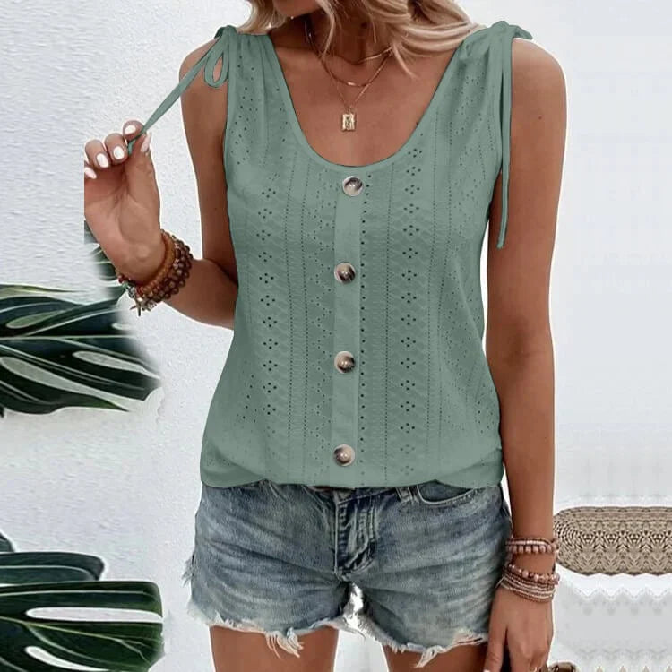 Fedelm | Sleeveless Button Front Knit Top