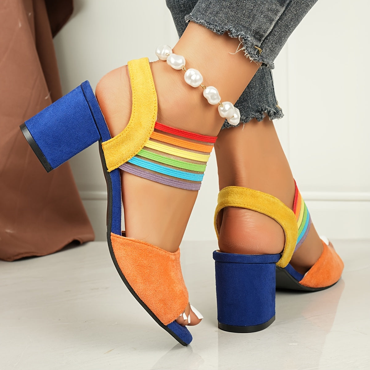 Ludovica | Chunky Heeled Open Toe Sandals in Blue