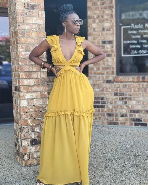 Versailles | Ruffle Sleeve Cut Out Maxi Dress