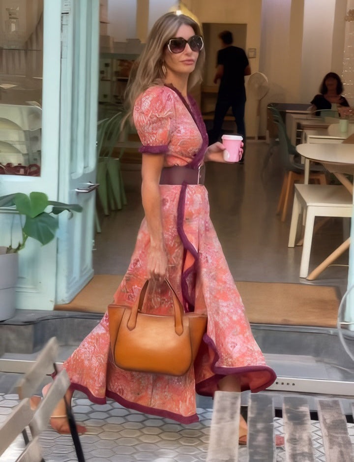 Eliett - Floral Wrap Maxi Dress Puff Sleeves