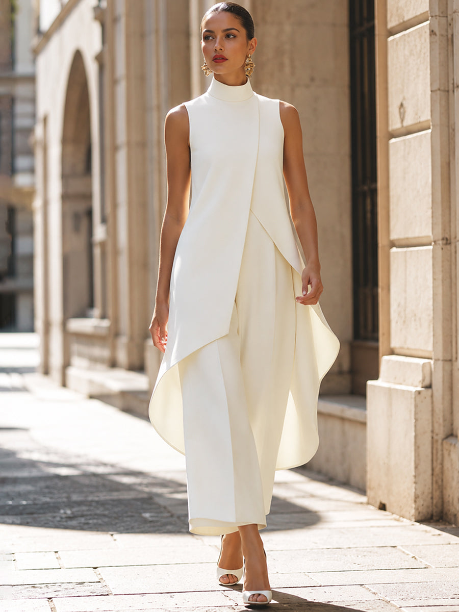Germine | Sleeveless High Neck Layered Wide Leg Jumpsuit