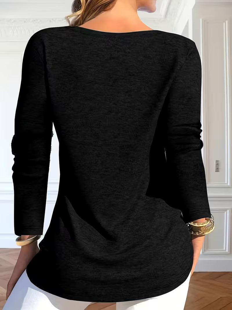 Keziana | Top V Neck Criss Cross Button Trim