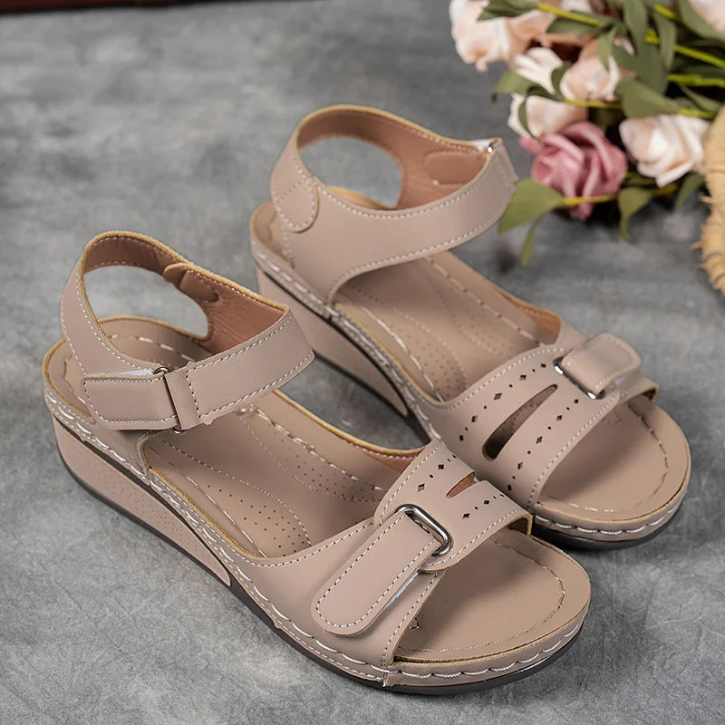 Genelia | Adjustable Strap Open Toe Wedge Sandals