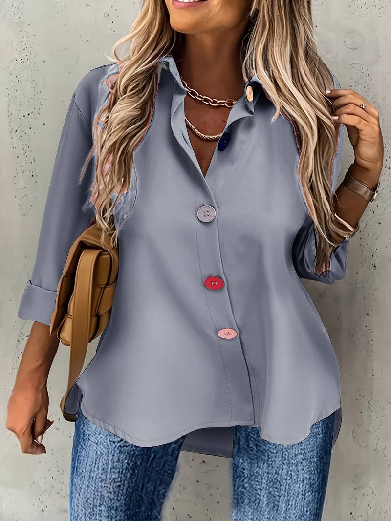 Lasangi - Long Sleeve Button Front Casual Shirt