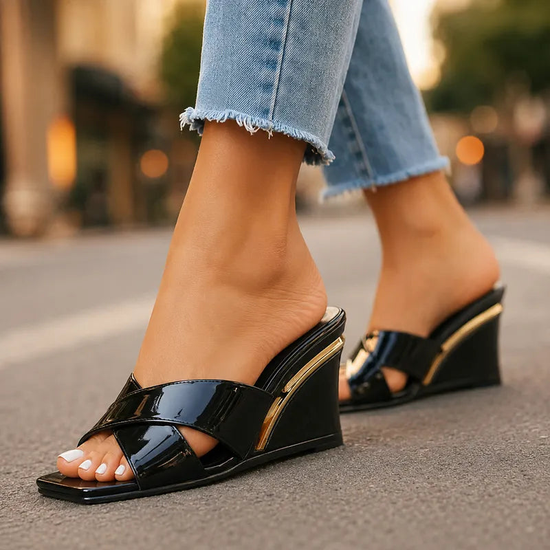 Axelle | Cross Strap Wedge Heel Sandals
