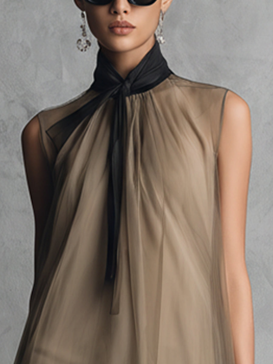 Yupha | Sleeveless High Neck Sheer Midi Dress