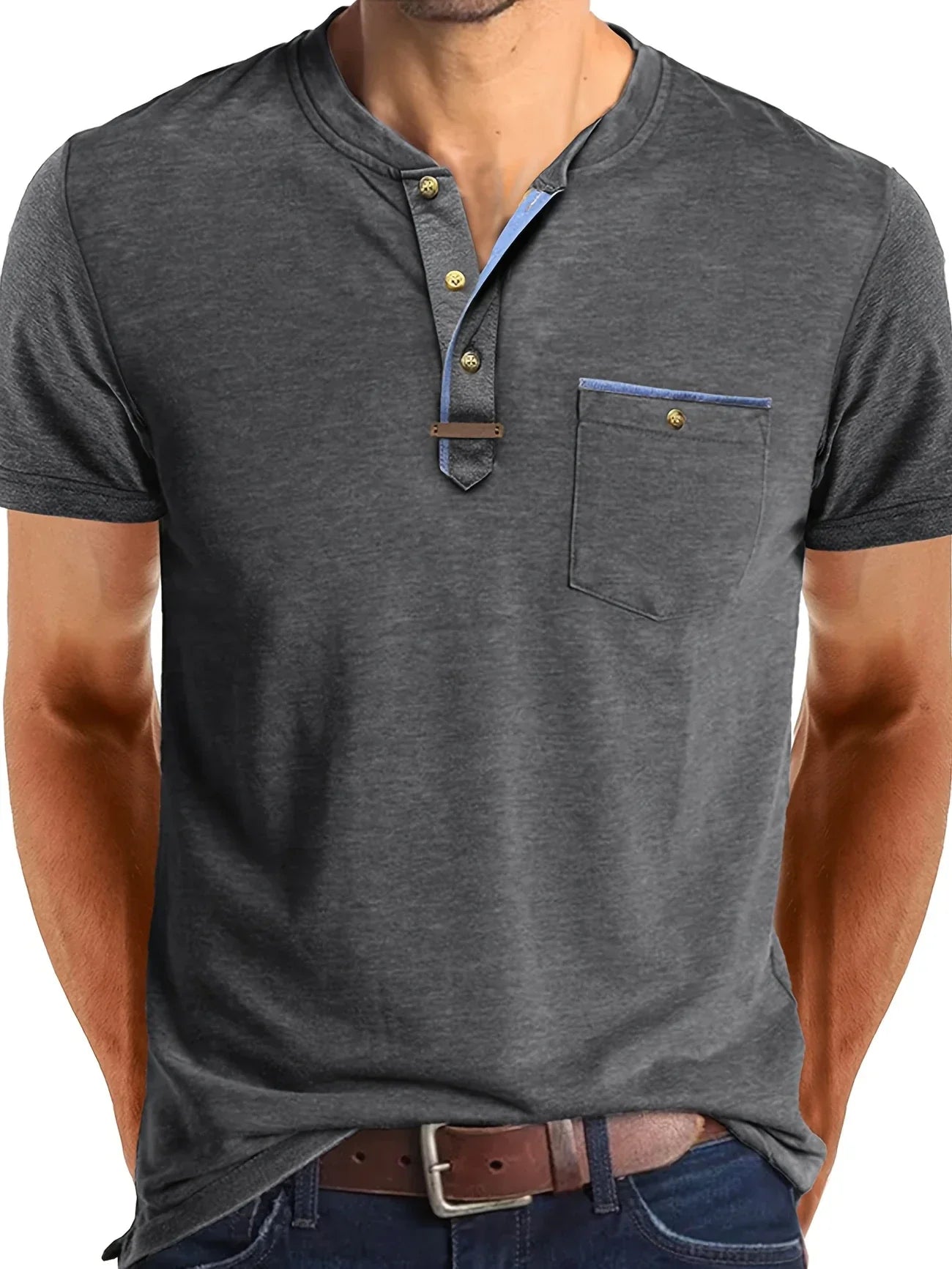 Saxon | Short Sleeve Henley Pocket T Shirt