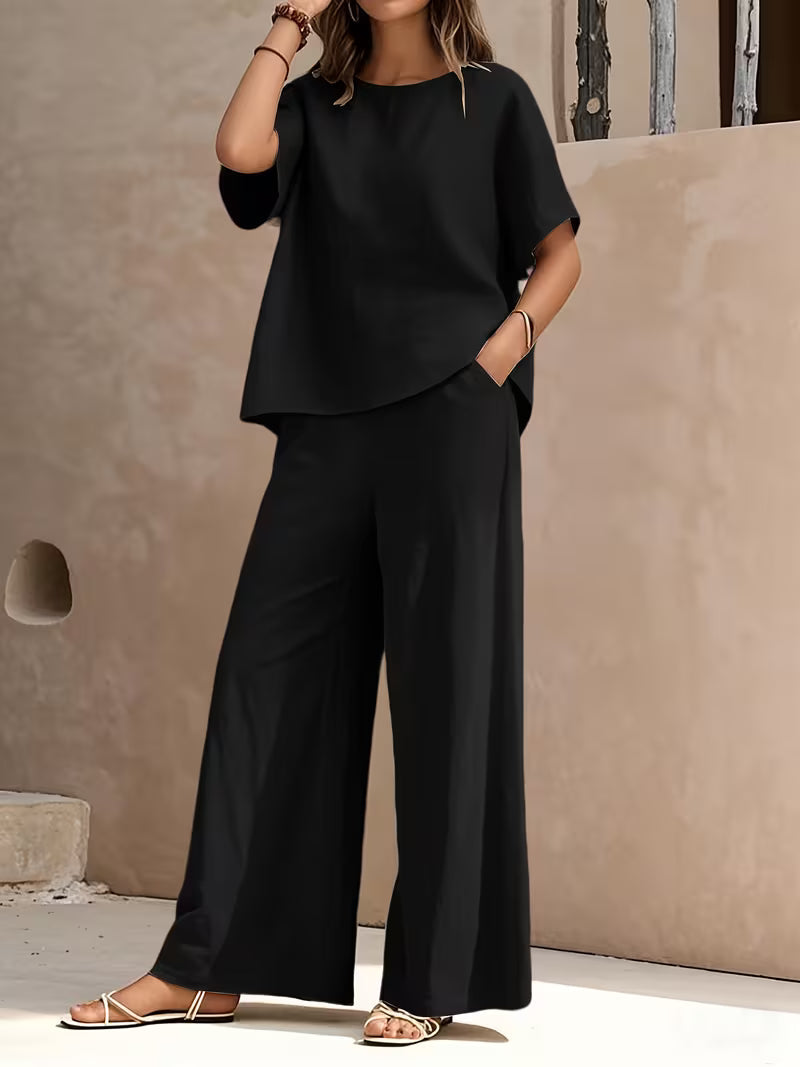 Josy | Trouser Set with Short-Sleeve Relaxed Top