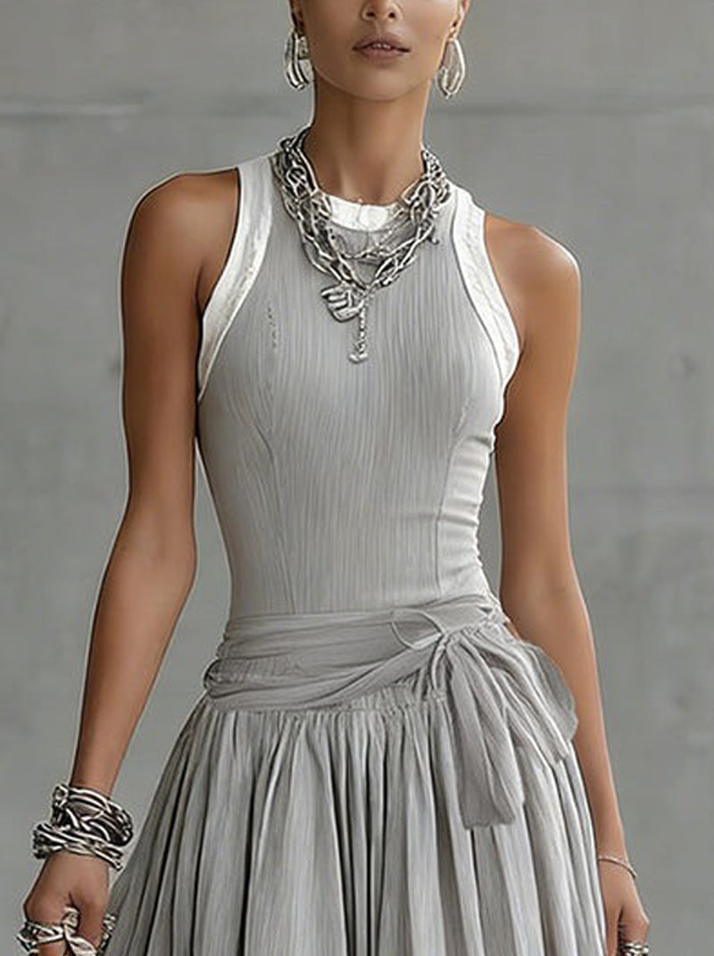 Chotika | Sleeveless Ribbed Midi Dress Grey