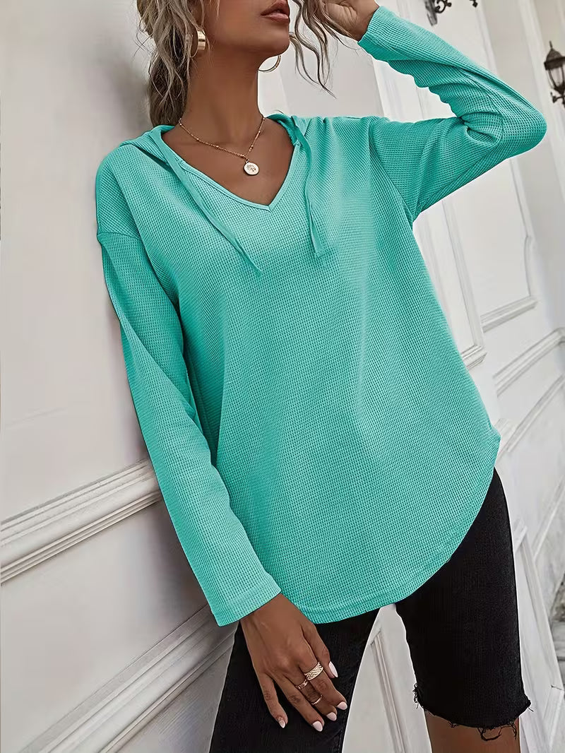 Heydi | Sweatshirt with V-Neck Hood Curved Hem