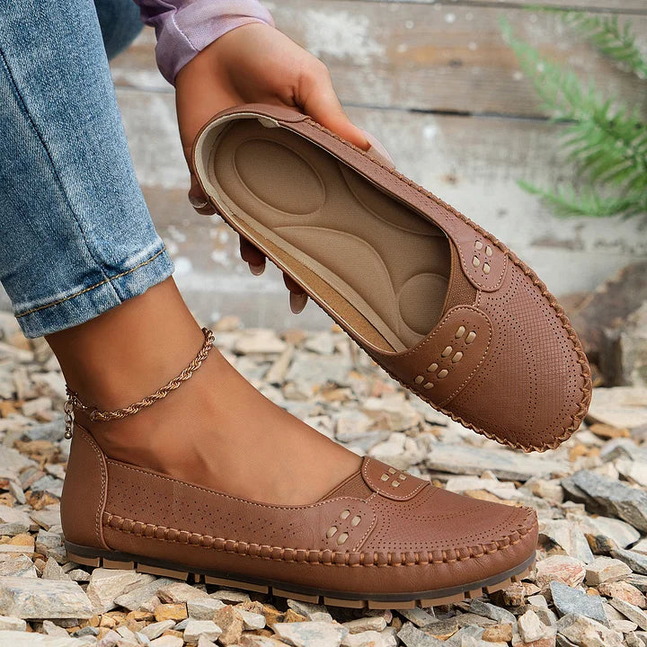Gerdien | Brown Slip-On Perforated Loafers