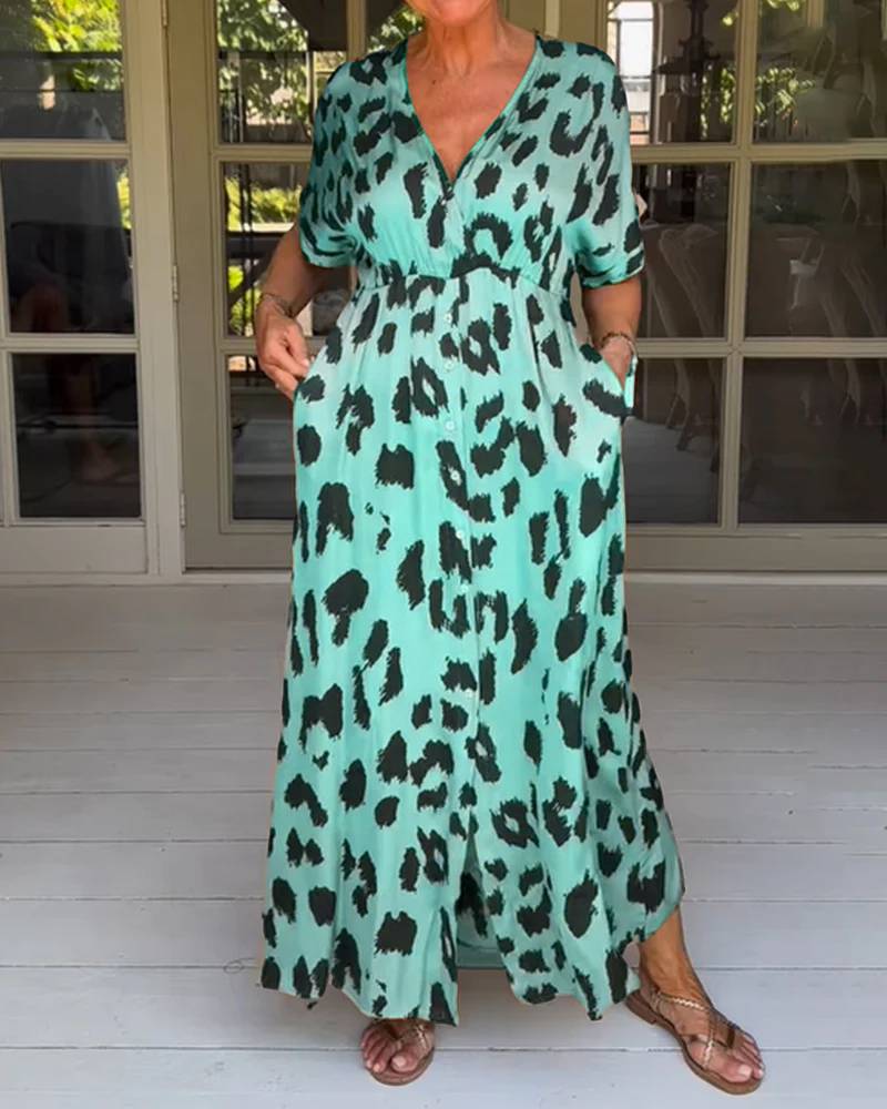 Kawtar | Maxi Dress Animal Print V Neck