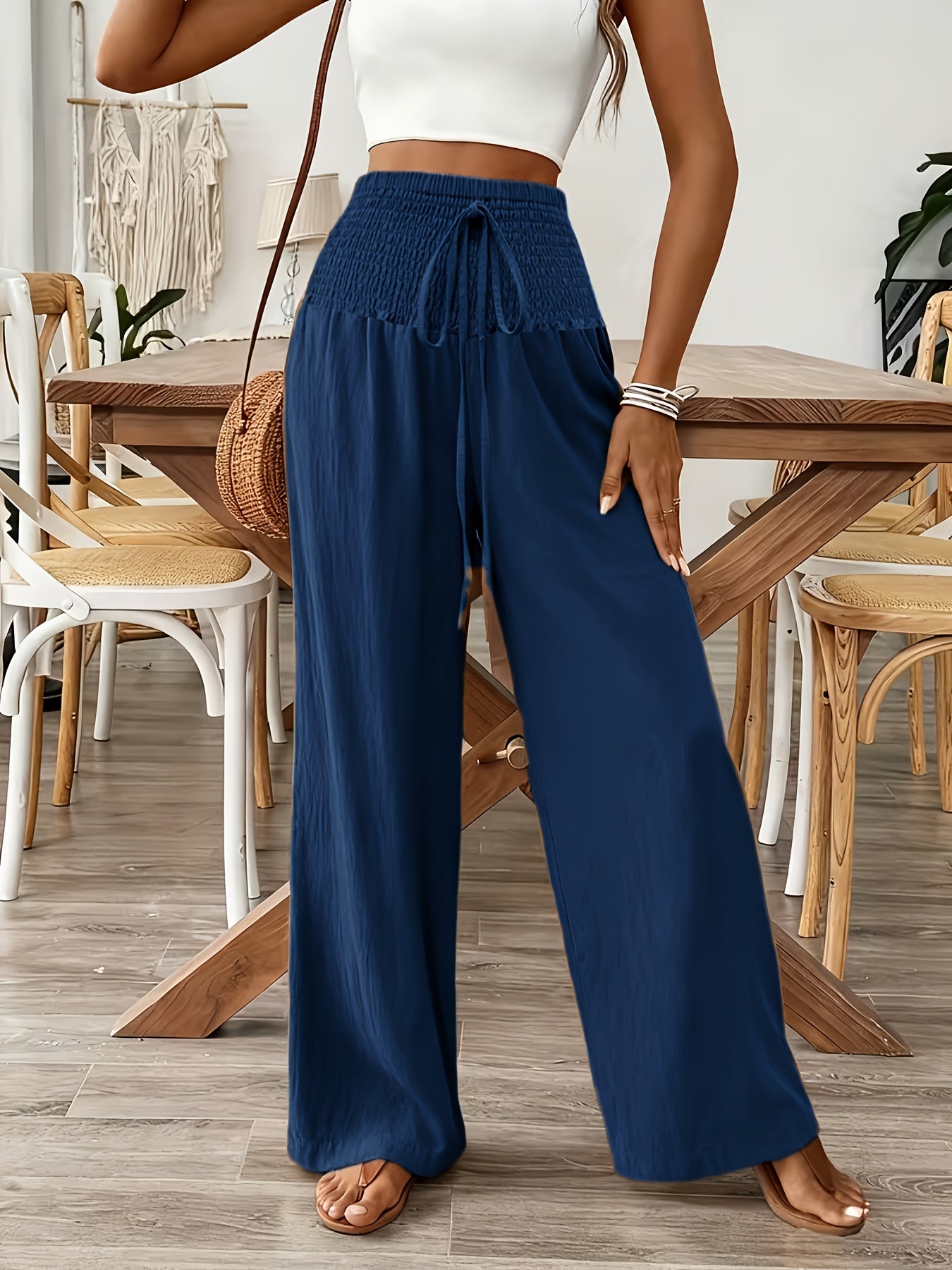 Rebeki | Trousers with Wide Legs and Shirred Waist