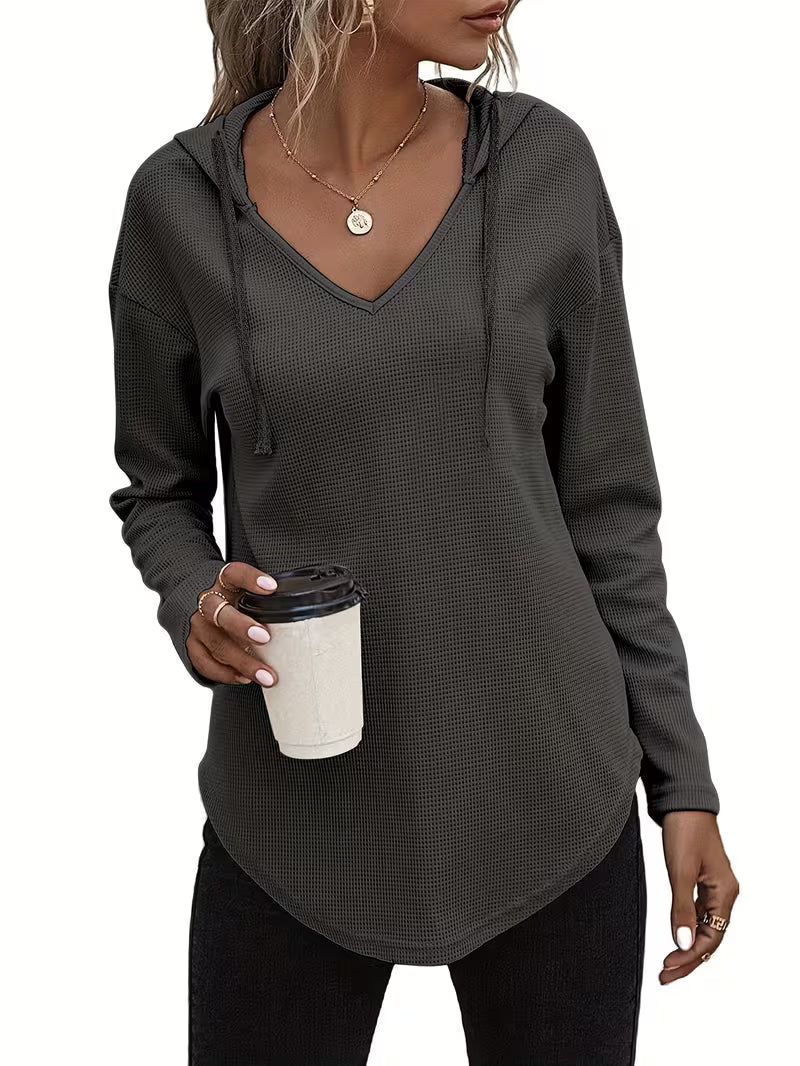 Heydi | Sweatshirt with V-Neck Hood Curved Hem