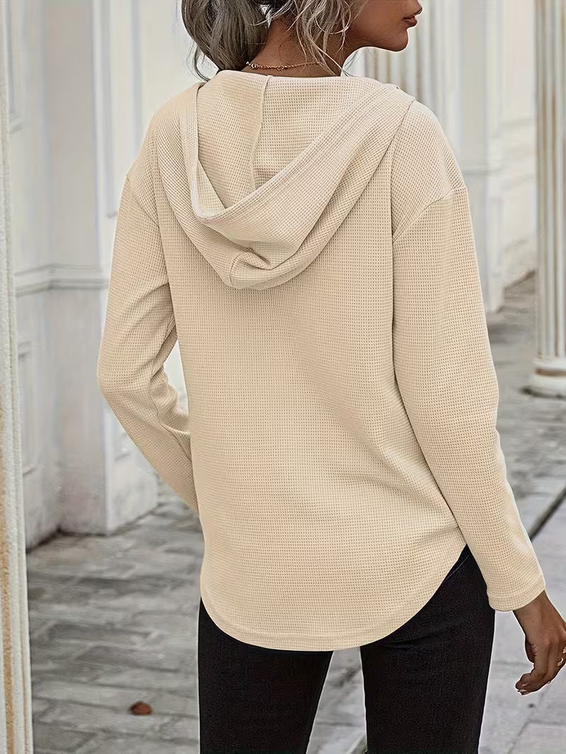 Heydi | Sweatshirt with V-Neck Hood Curved Hem