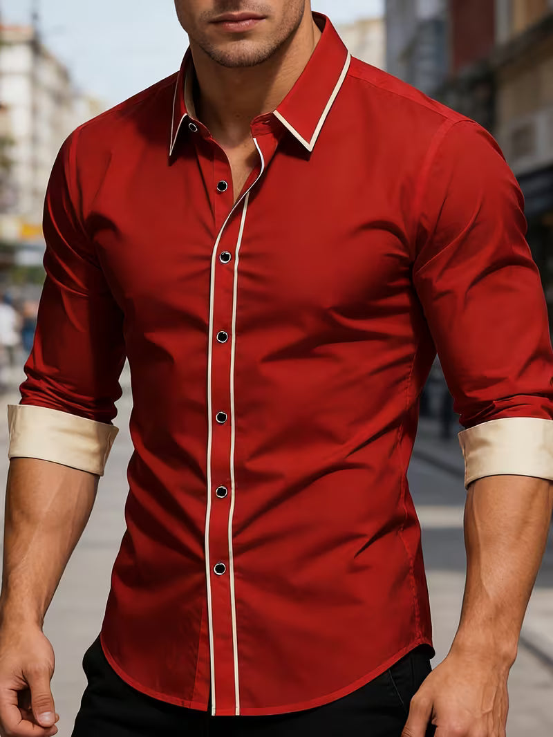 Daven | Long Sleeve Contrast Trim Button Shirt