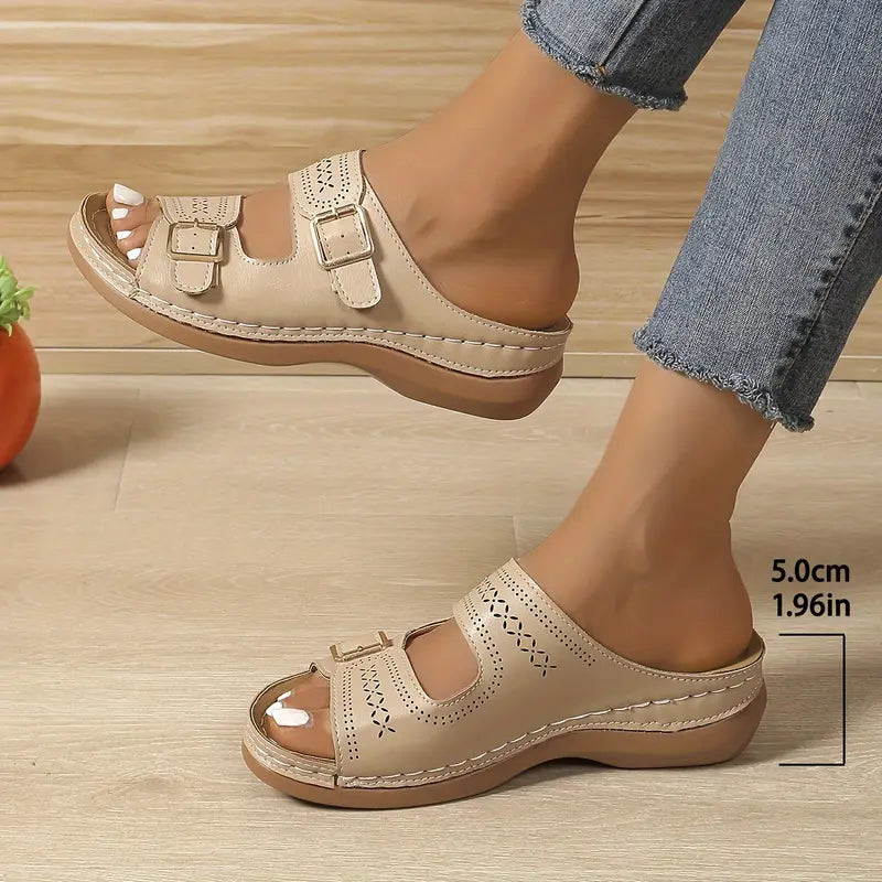 Eloisa | Double Buckle Wedge Sandals