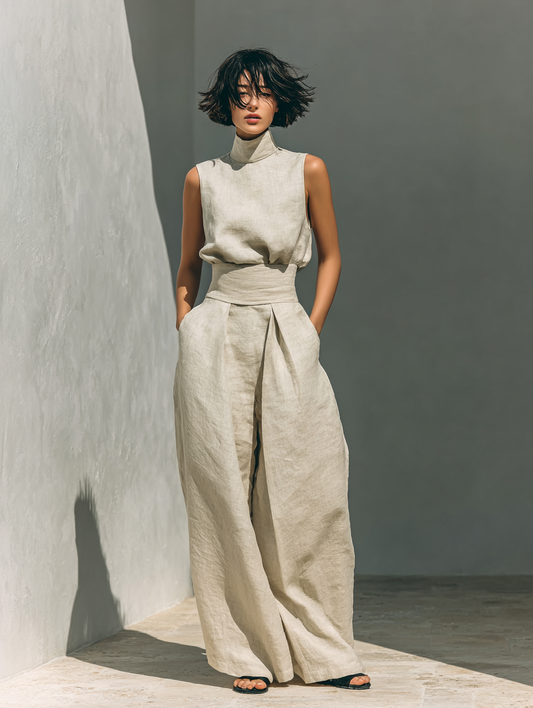 Vlatka | Linen High Neck Wide Leg Co-ord