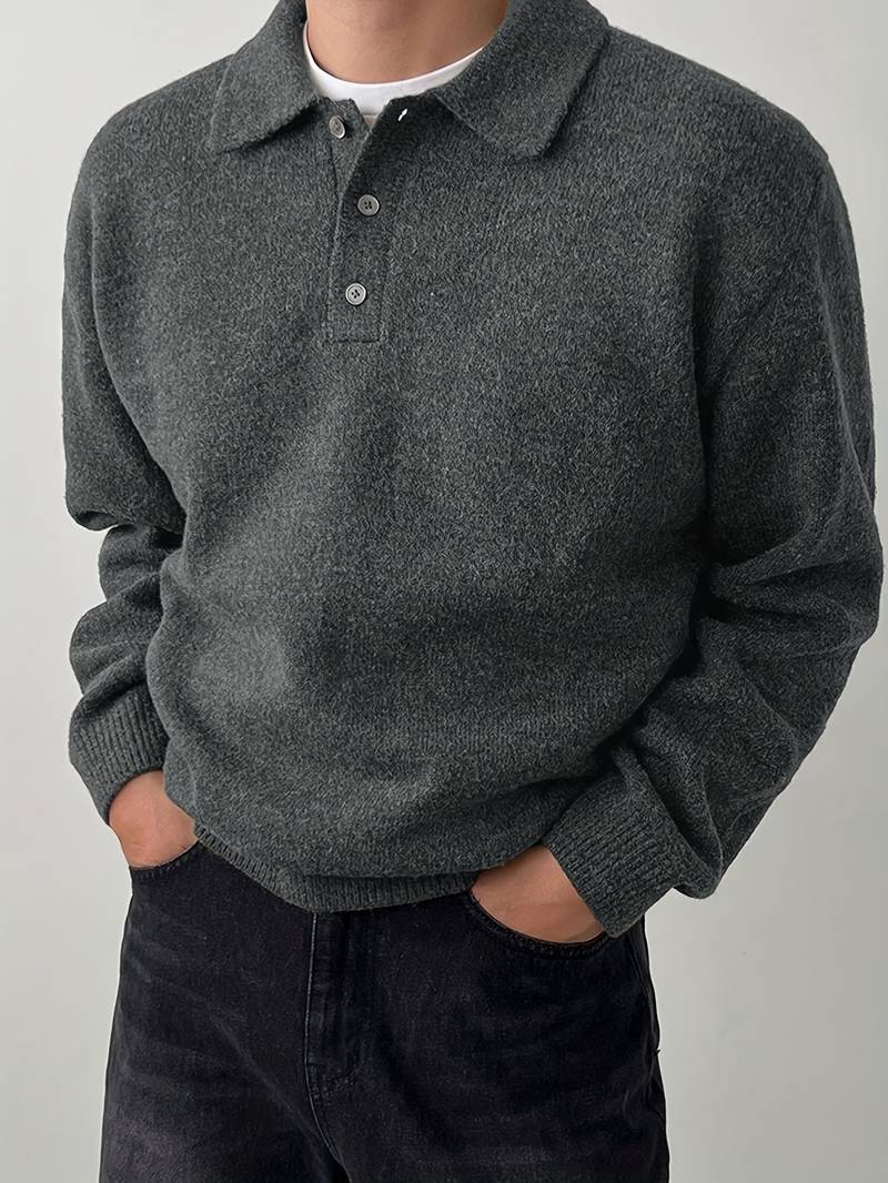 Eliran | Long Sleeve Textured Knit Polo Top