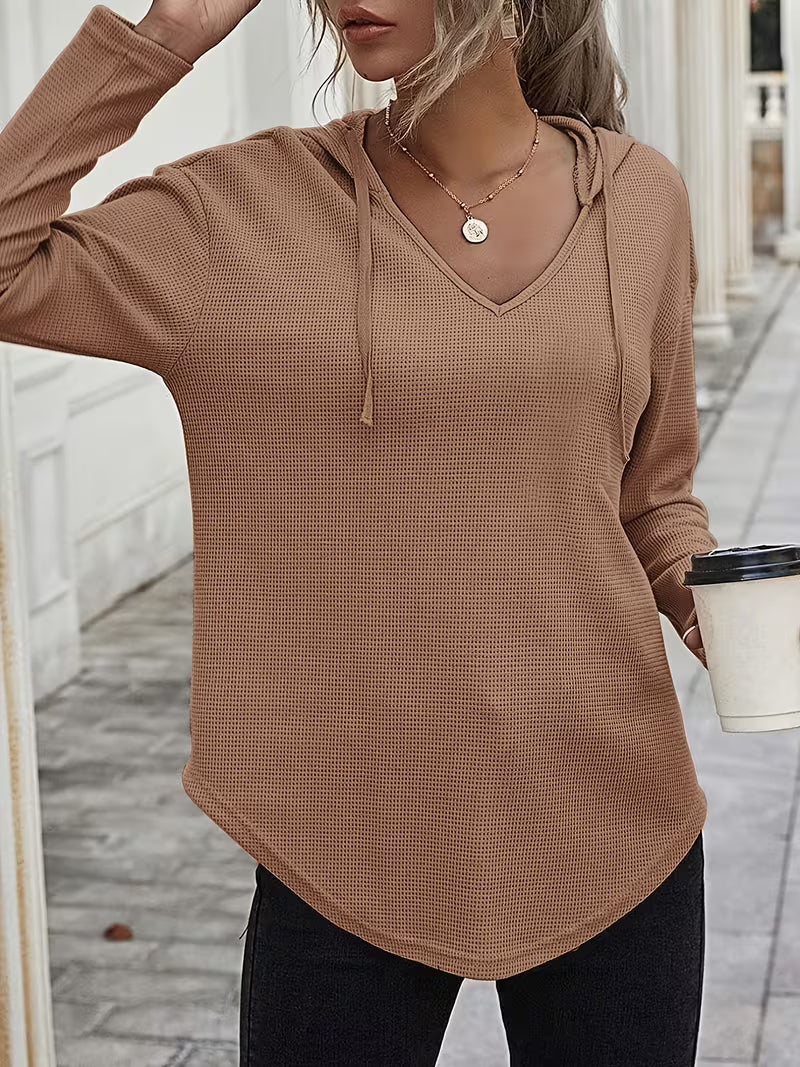 Heydi | Sweatshirt with V-Neck Hood Curved Hem
