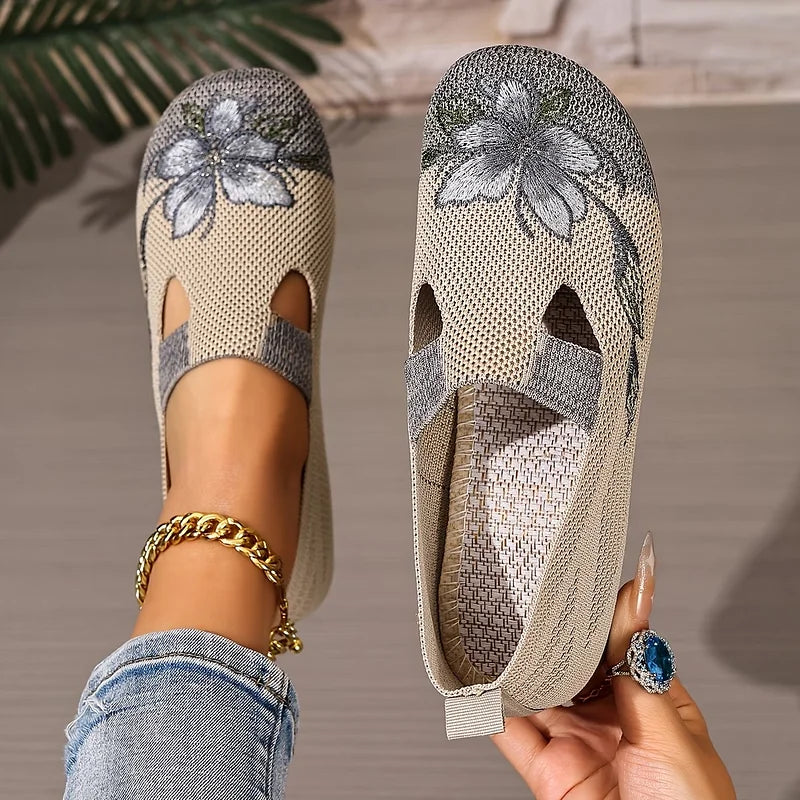 Martine – Floral Knit Slip On Flat Shoes