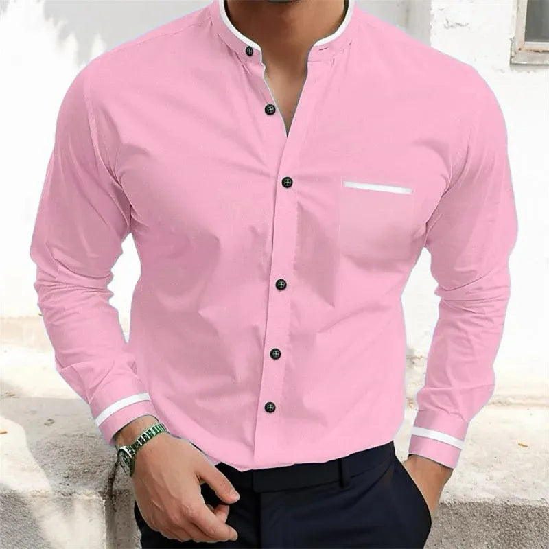 Askar | Long Sleeve Grandad Collar Shirt